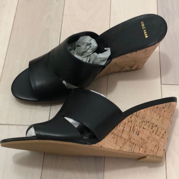 Cole Haan Women's Acoma Cork Wedge Slip-On Sandals Black Size 8.5B - Picture 2 of 6